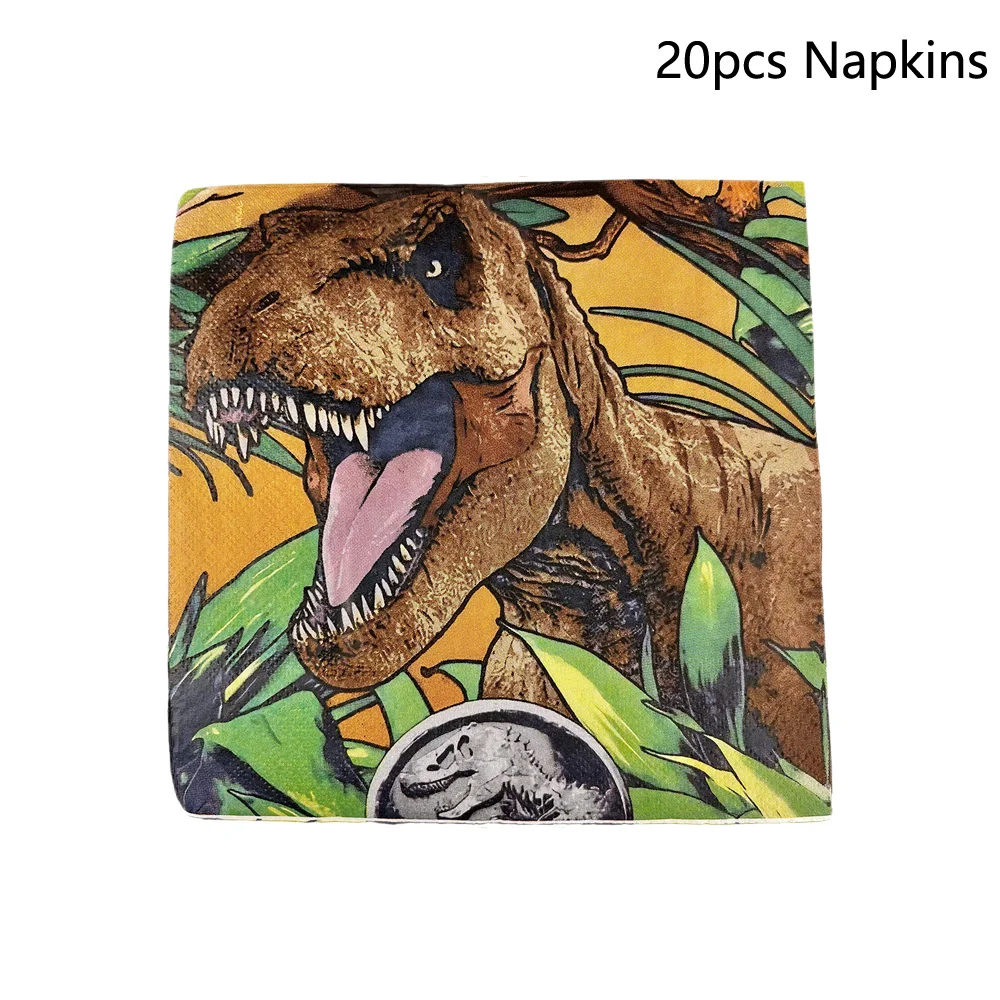 Jurassic Dinosaur Theme Disposable Tableware Plates Napkins Cups Kids Birthday Party Dinosaur Balloon Baby Shower Decoration