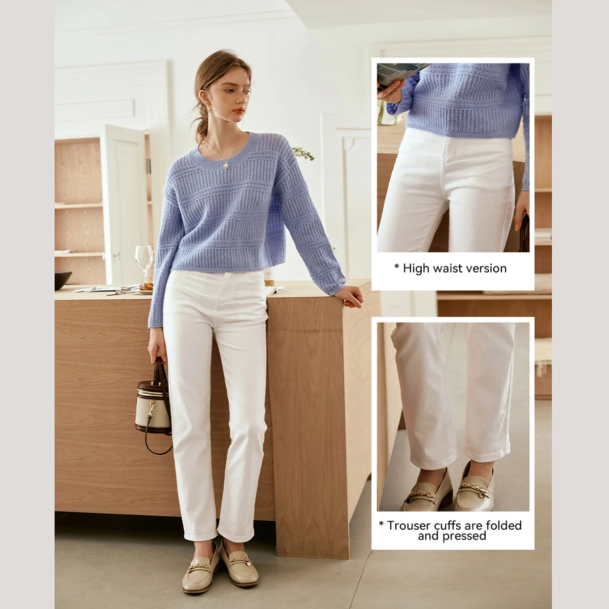 OLrain blanc jean pour femmes 2025 automne décontracté taille haute pantalon banlieue coton jambe droite femme Denim pantalon WN56QA93303