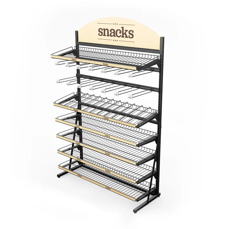 custom.Black Metal Floor-Standing Basket Display Stand Snack Candy Drink Stocked Supermarket Retail Store Display Racks