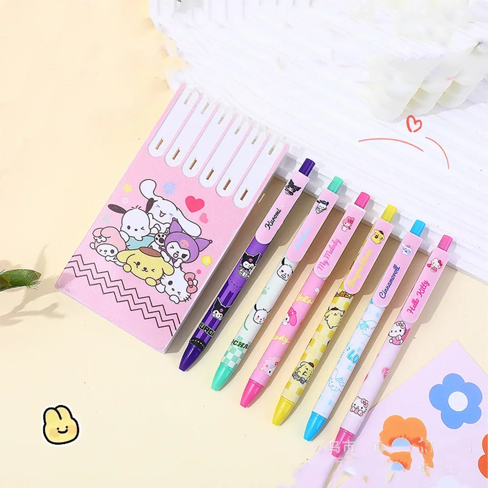 

6pcs/box Kawaii Cute Sanrio Kuromi Hello Kitty Cartoon Black The 0.5 Mm Diary Marker Pen Pupil Study Stationery Carbon Pen Gift