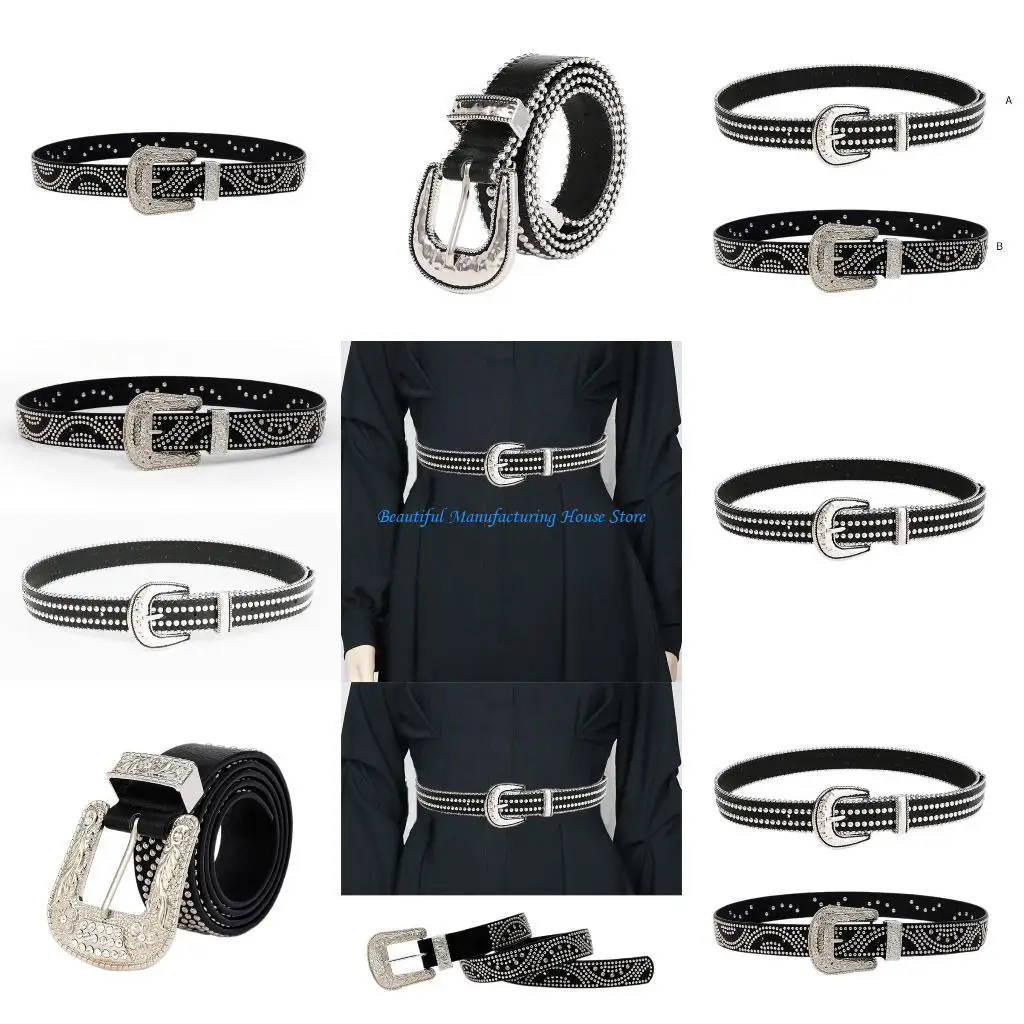 

E56A Hot Girl Belt Cowgirl Studded Waist Belt Rock and Roll Punk for Jeans Dress