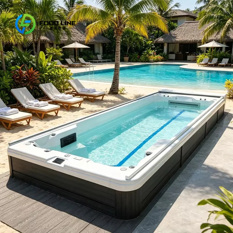 Custom Modern Outdoor Swimming Pool Dual-functional Design Combining Fitness Swimming and Relaxation Massage Spa Area