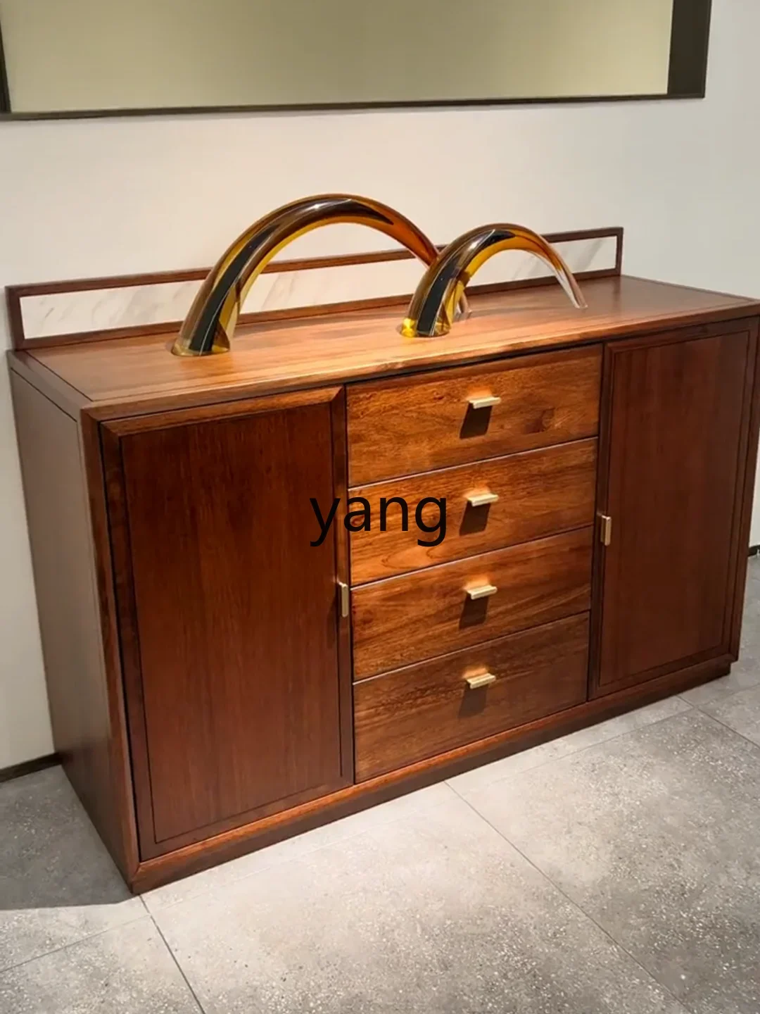 Yjq new Chinese side cabinet solid wood storage modern living room simple storage household wall dining room cabinet