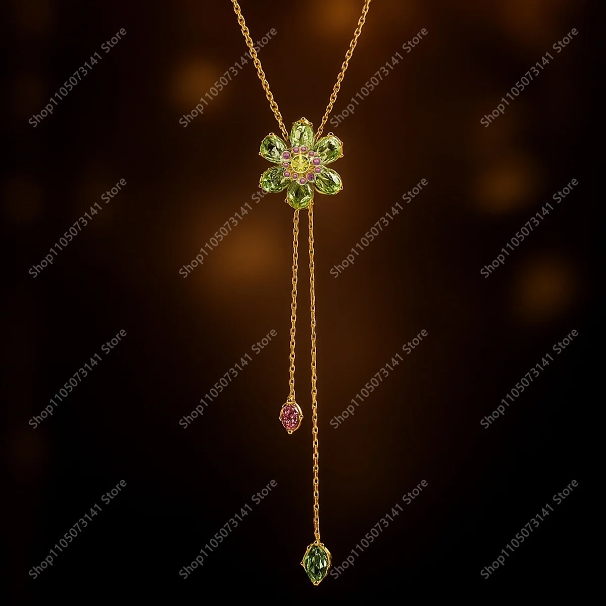 

Fashionable Light Luxury Flower Drop Crystal Necklace Pendant Elegant Y-shaped Design Party Versatile Jewelry - Birthday Gift