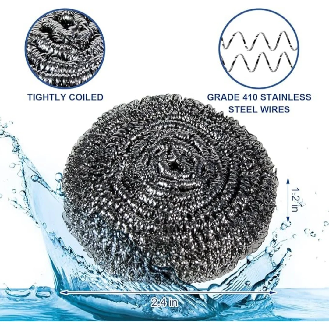 

Набор из 2-х прочных стальных мочалок для мытья посуды - устойчивые к ржавчине металлические мочалки для кухни, чистки кастрюль и сковородок, долговечные и эффективные.