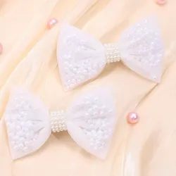 2pcs Mesh Hair Bow Clips for For Girls Pearl Alligator Hair Clips Women Fashion Hair Barrettes Accessories Hair Clips Headwear