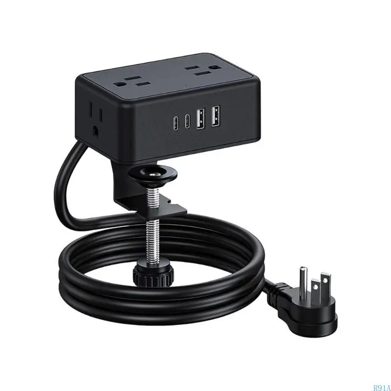 R91A Clamp On Desktop Power Strips 4AC Outputs 4 USB Port Safety #3