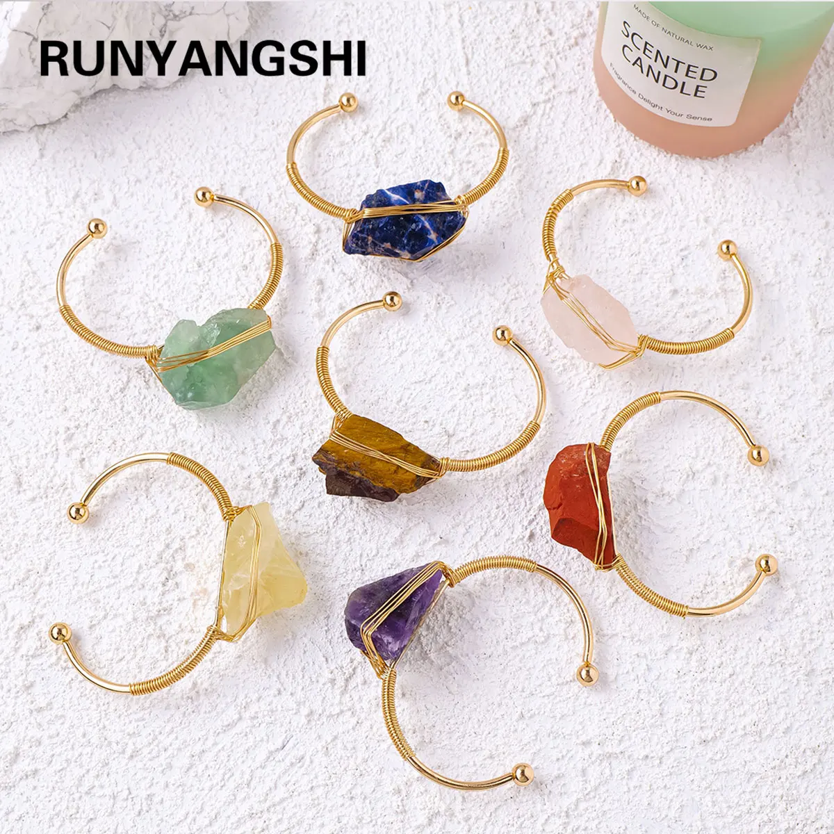 1PC Natural Crystal Bracelet Healing Rough Stone Bracelet for Women Gifts Protection Bracelet Yoga Reiki Chakras Meditation