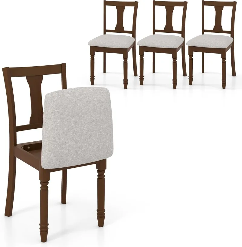 Wood Dining Chairs Set of 4, with Cushion Seat, Max Load 350 Lbs, Upholstered Kitchen Chair, Walnut