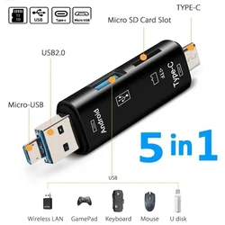 Multifunction 5 In 1 Card Reader Adapter Mobile Phone Accessories For Usb 2.0 Type-C/Usb /Micro Usb/Tf/SD Card Reader Adapter