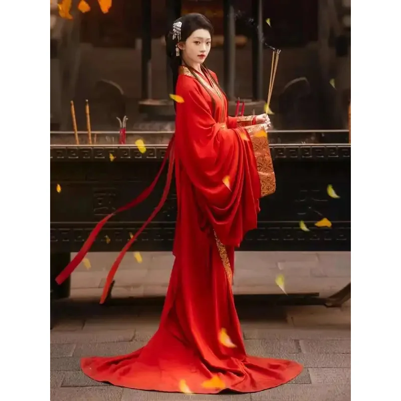 

Cy[Zhaojun]Red Woven Gold, Red Ma Shan Chu Tomb Restoration, New Straight Train Hanfu, древний костюм со шлейфом, Warring States