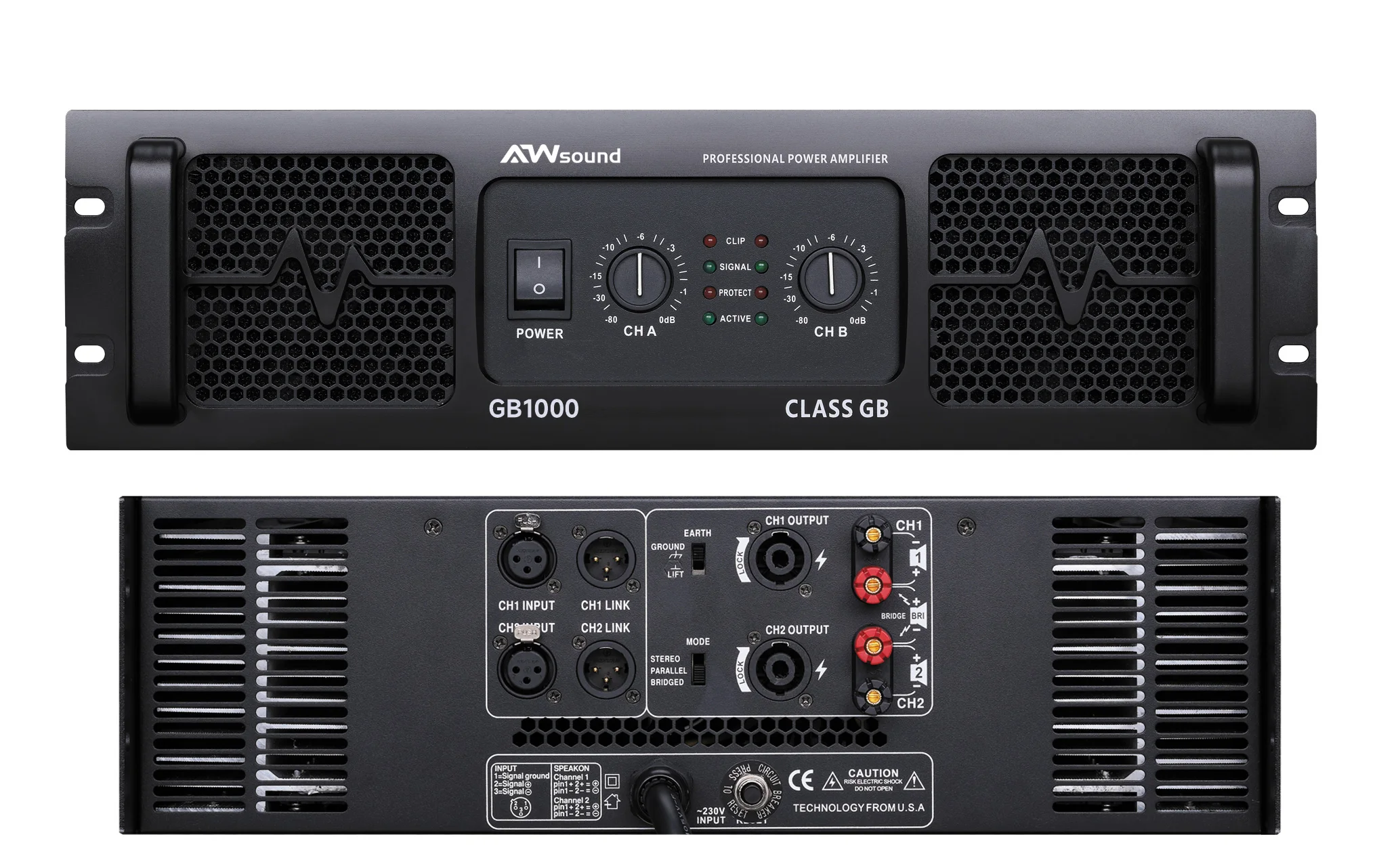 2025 NEW GB1000 Pro Audio Amplifier 3U Rack Class H 2x1000W Dual Channel Power Amp Power Amplifier
