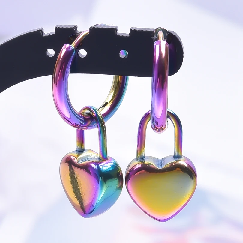Rainbow Stainless Steel Earrings For Women/Men Vintage Jewelry Hoop Ear Piercing Heart Moon Charm Earring Pendientes Aretes Gift