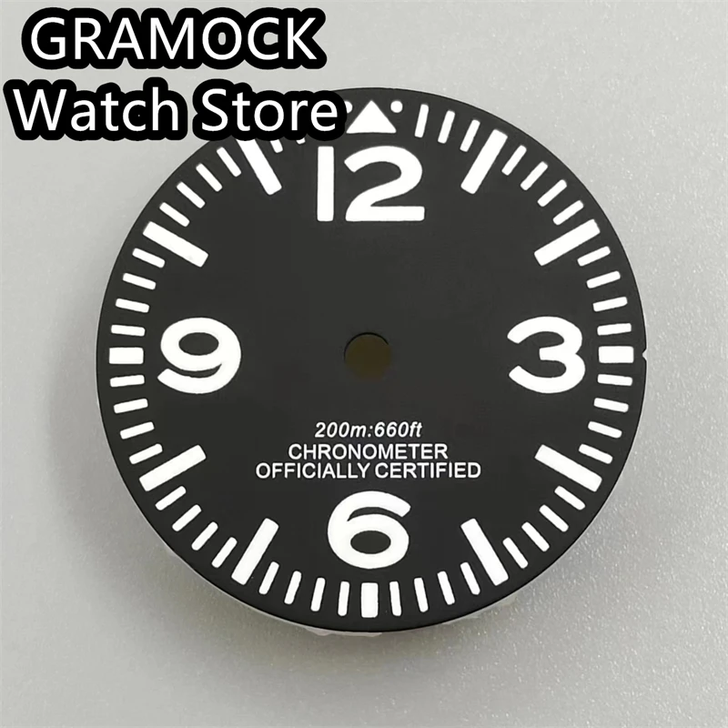 GRAMOCK 29mm Dial Black Watch Dial Green Luminous Fit NH35 NH36 Movement