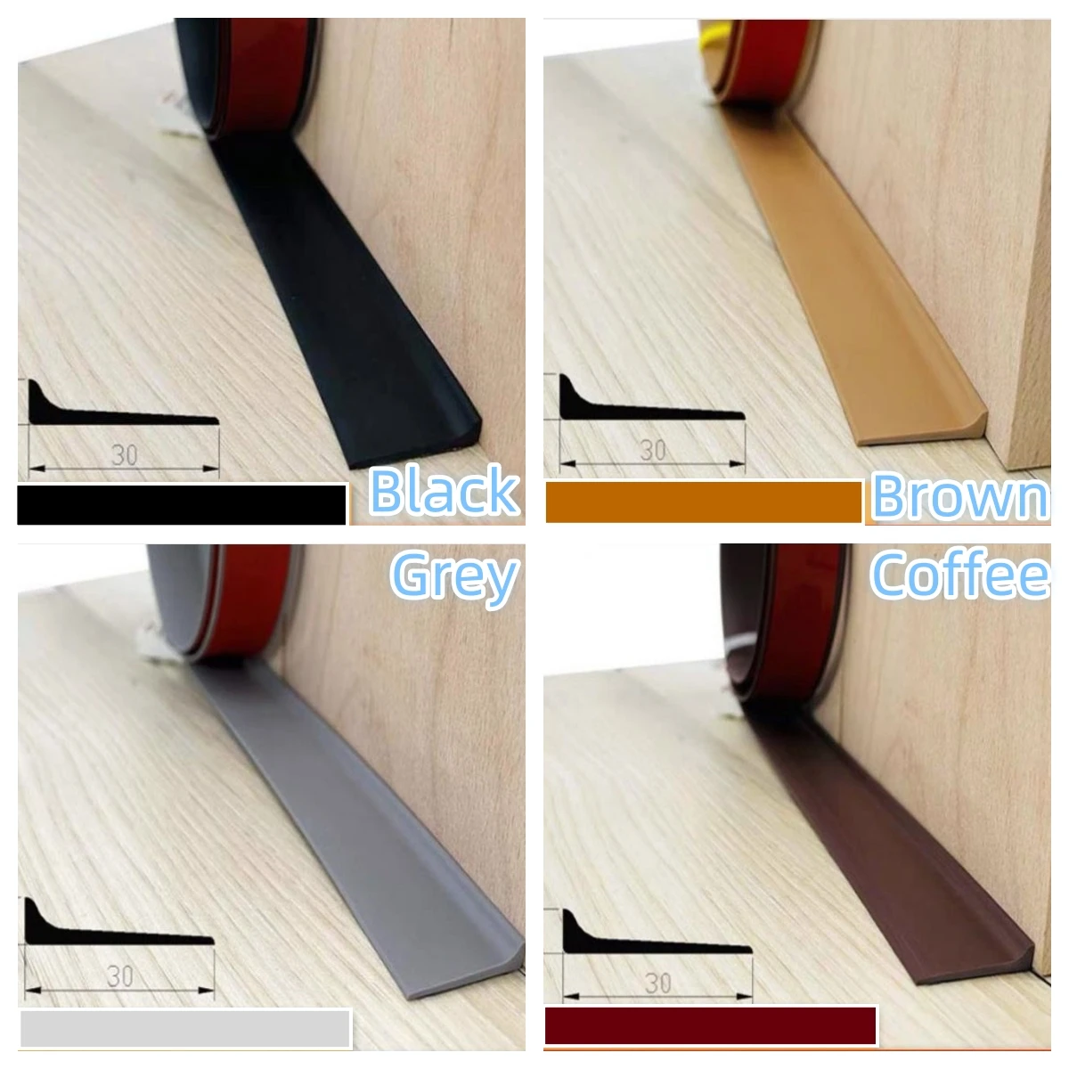 

Self-Adhesive Baseboard Floor Gap Seal Strip Wall-Corner Floor Joint Decorative Strip Floor Edge Sealing Black Grey Coffee Brown