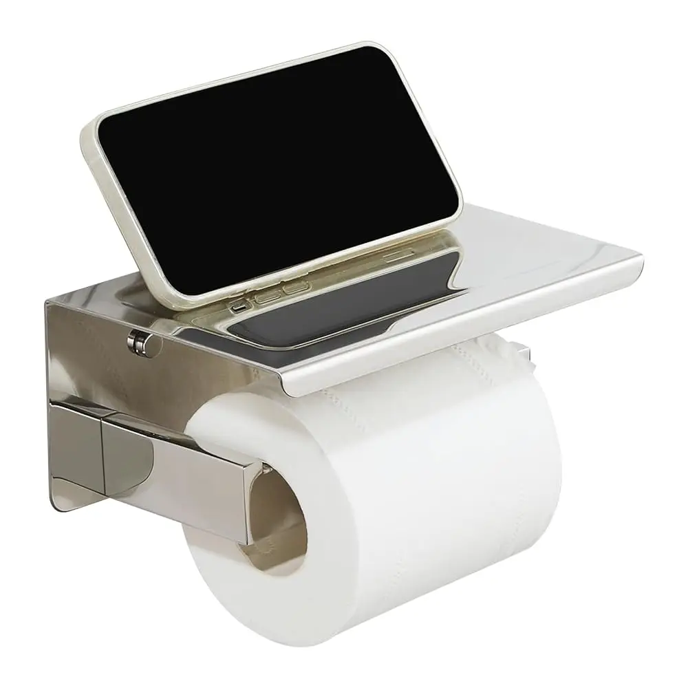 

Toilet Paper Holder with Shelf,Toilet Paper Roll Holder Wall Mount Bathroom Toilet Wall Paper Storage Tissue Roll Holder Sel
