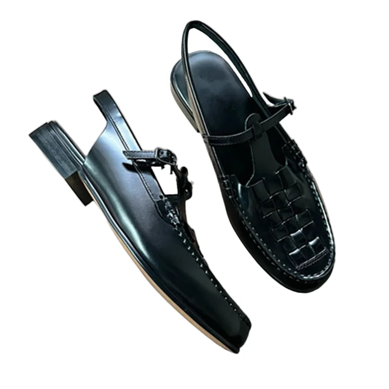 

Withered Vintage Handmade Cowhide Shoes Top Quality Summer Sandals British Retro Woven Sandals Shoes Women
