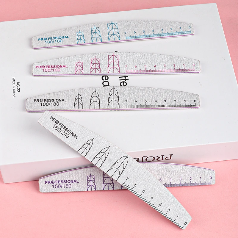 3/5/10Pcs Thick Durable Sandpaper Nail Files With Printed Ruler & Nail Shape Template, Measureable Colorful Striped Nail Buffers