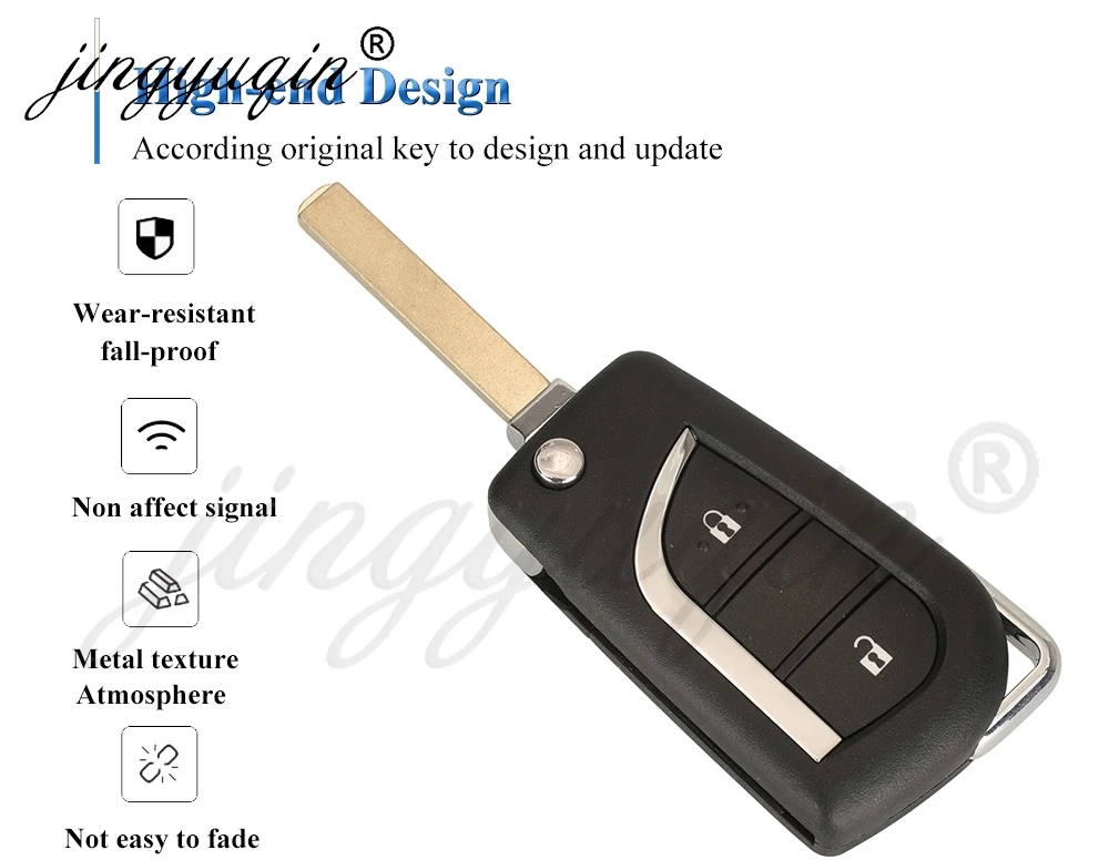 Jingyuqin VA2 Flip Remote Auto Schlüsselanhänger 433 MHz H-8A für Toyota Aygo Corolla Auris /G Chip fit Verso Avensis S 000048000 A03TAA – Detail 4