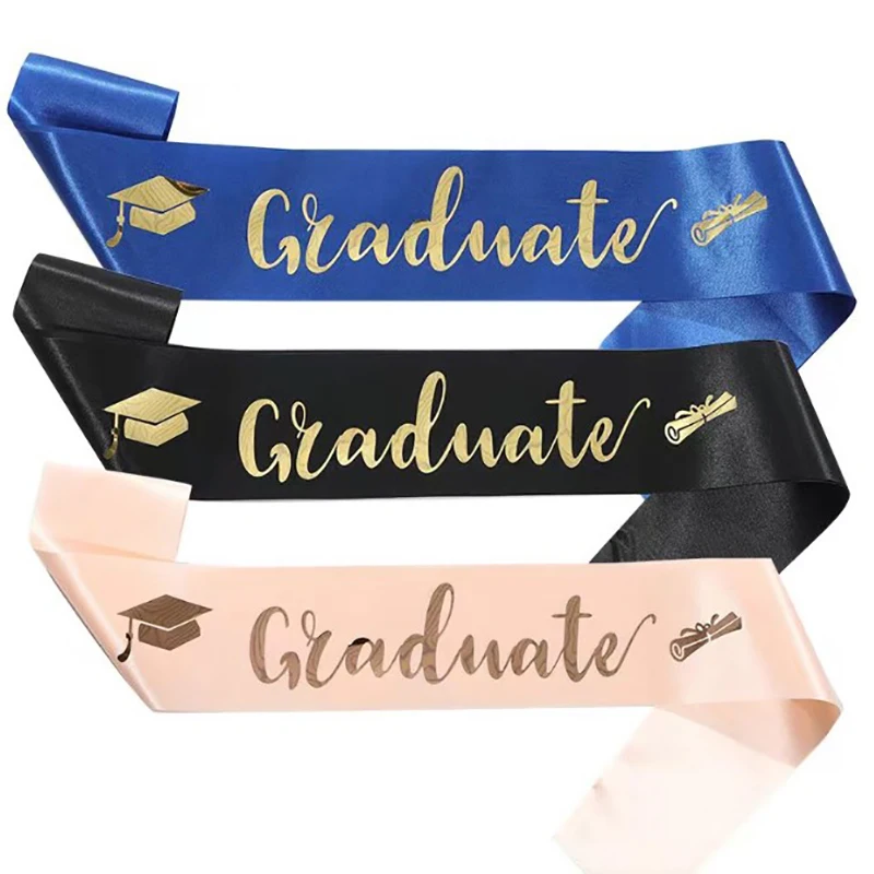 Black Gold Graduation Sash Belts Booth Props Congrate Grad Ribbon Shoulder Straps Party Supply For Graduate Decorations