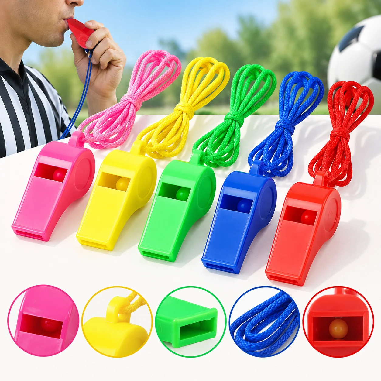 6/16Pcs Small Random Color Whistles with Neck Straps Lightweight Plastic Cheer Noisemakers for Sports Team Spirit Party Gift TMZ