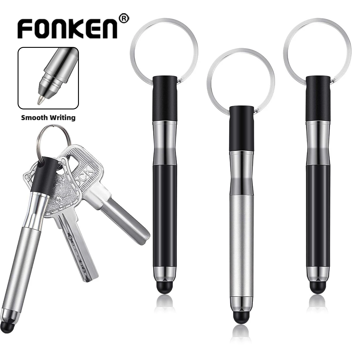 Fonken Multifunctional 3 in 1 Stylus Pen Signing Pen With Key Ring Capacitive Touch Screen Tablet Pen Smart Pencil Accessories