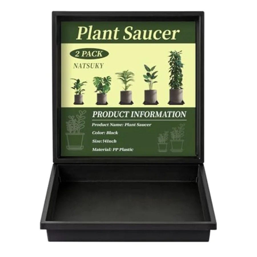 

NATSUKY Square Plant Saucer 14 Inch 2 Pack 8 10 12 14 Inch Plant Trays for Indoors Heavy Duty Plastic Flower Plants Saucers for