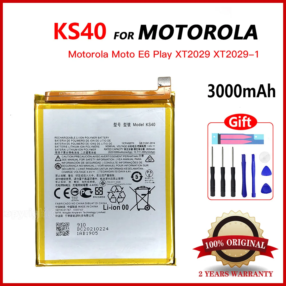 

Genuine American Euro Version KS40 3000mAh Battery For Motorola Moto E6 Play XT2029 XT2029-1 Smart Phone Batteria +Free Tools