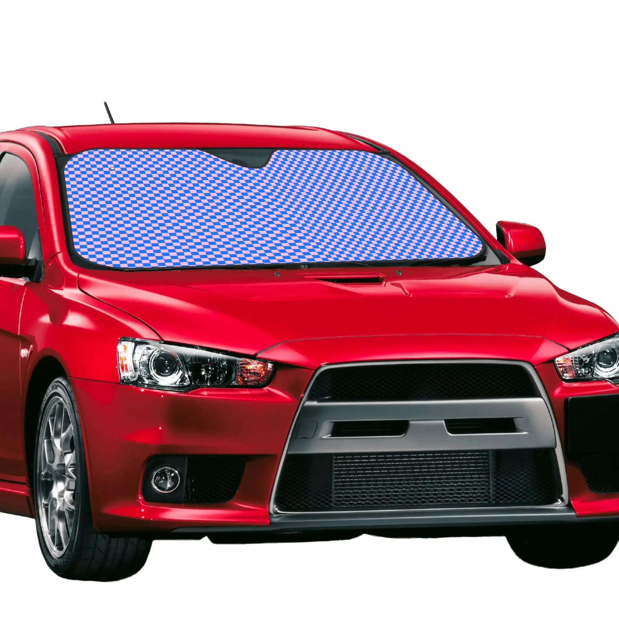 Cotton Candy Pink and Brandeis Blue Checkerboard Plaid Car Front Window Sun Shade UV Protection Covers Car Solar Protection