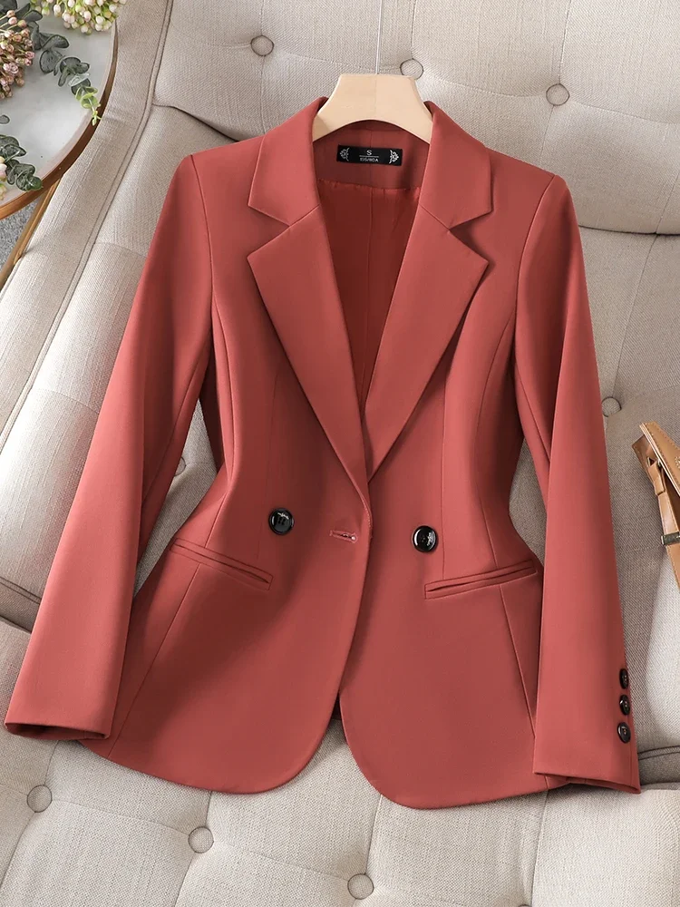 Office Ladies Blazer Formal Jacket Women Long Sleeve Coffee Apricot Red Female Business Work Wear Slim Coat For Autumn Winter