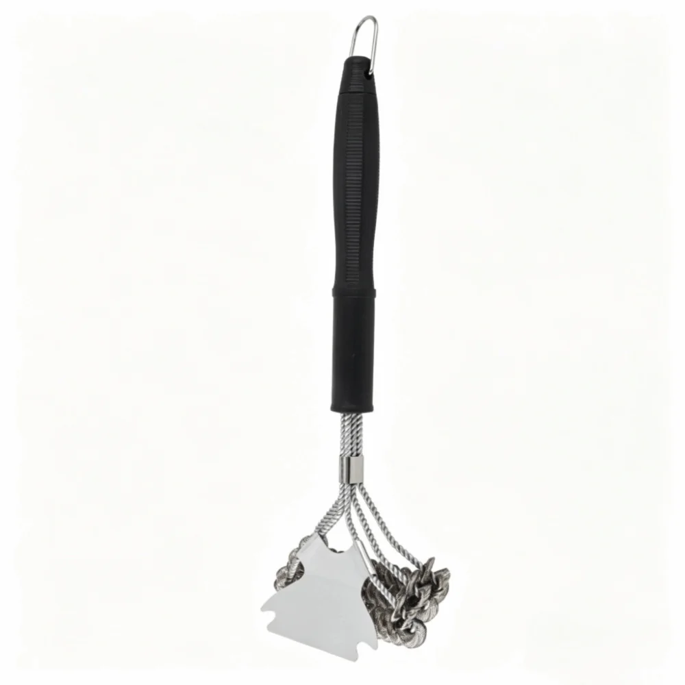 Stainless Steel BBQ Grill Brush Black Wide Scraper Grill Cleaning Brush Triple Head Hanging Loop Triple Head BBQ Grill