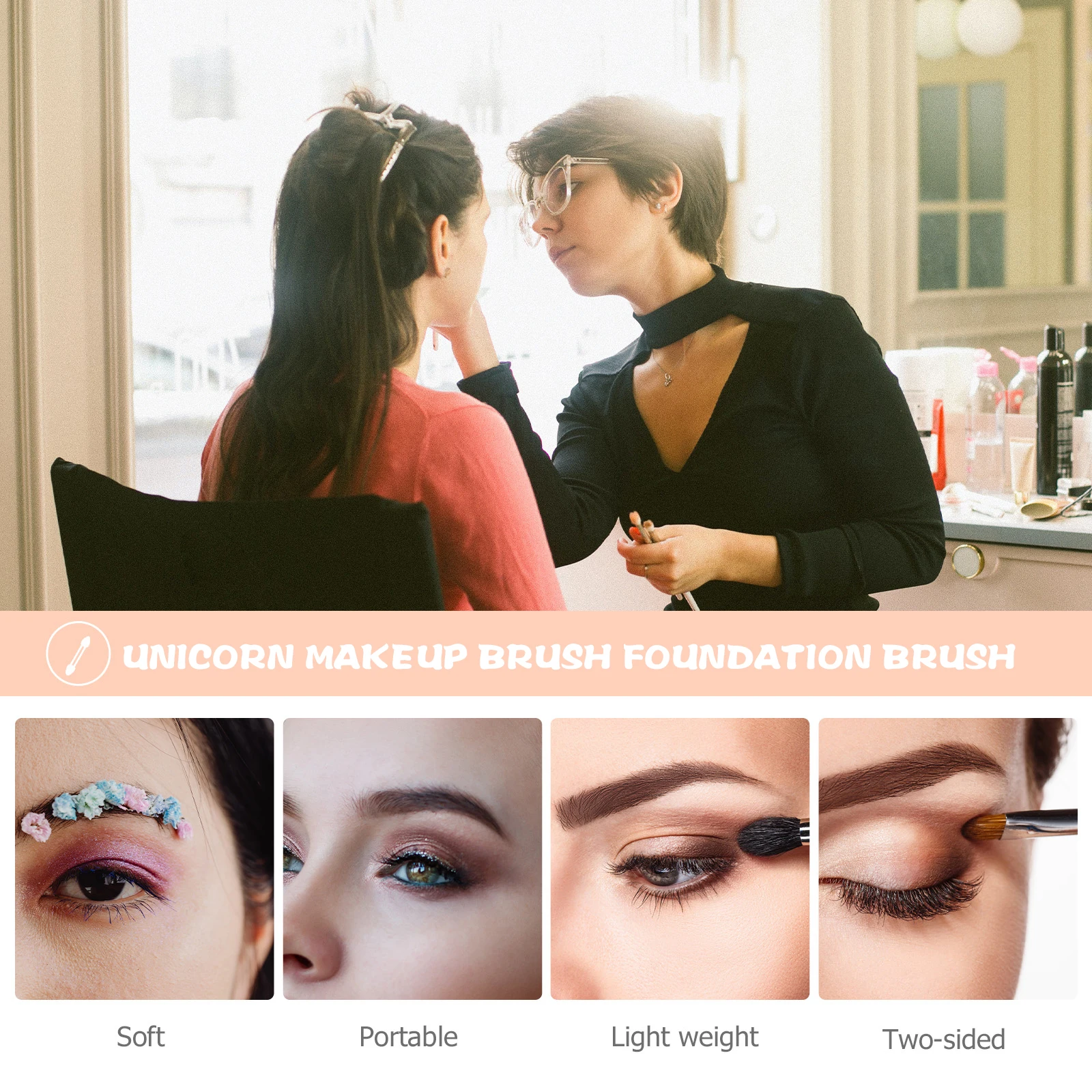 Zestawy pędzli do makijażu dla dziewcząt i kobiet, jednorożec, do twarzy, wielofunkcyjne.