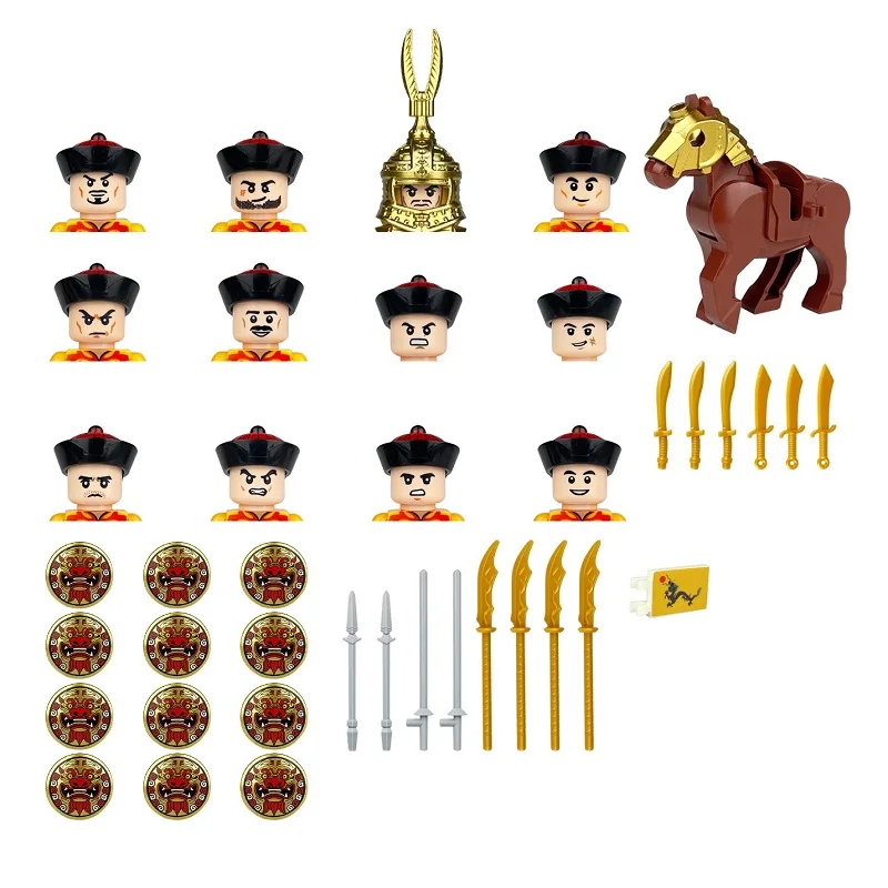 12pcs Imperial Guards and Palace Soldiers of The Qing Dynasty Figures Moc Minifigurine Accessories Building Bricks Blocks Toy