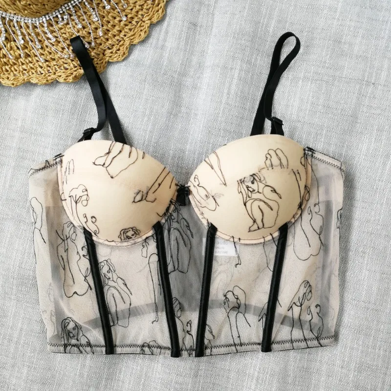 

Women Floral Printed Corset Tank Top Suspender Perspective Outfit Sexy Hot Girl Top Tube Top Women Bra Tube Tops Bralette