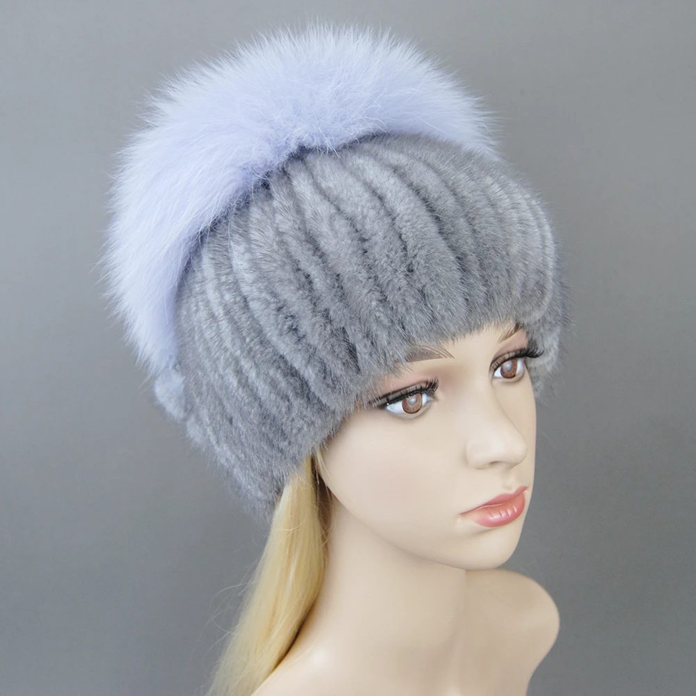 2024 New Style Natural Mink Fur Hats For Women Fashion Winter High Quality Knitted Fur Caps Thick Warm Russian Female Hat