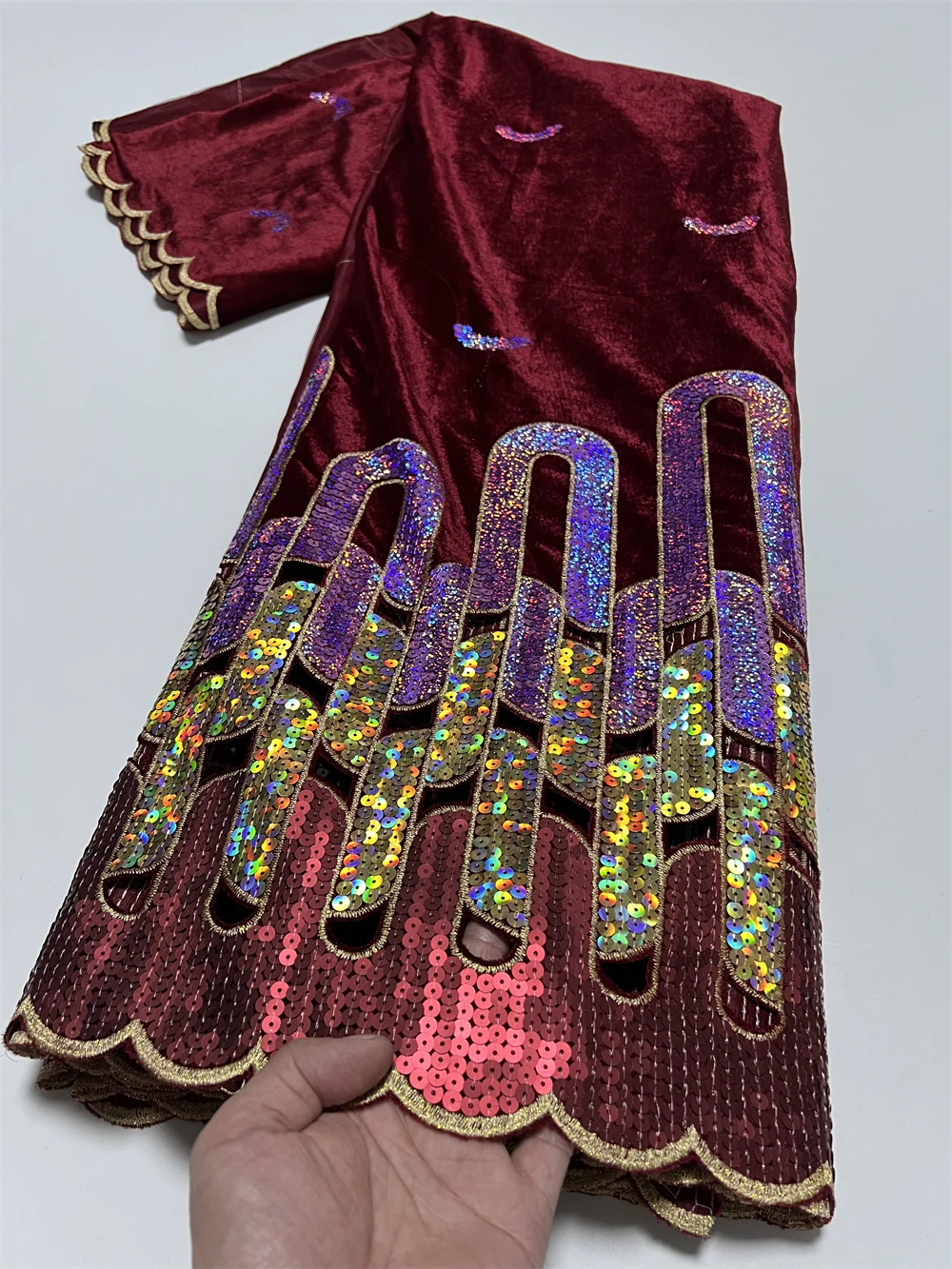 2026High Quality African Nigerian Tulle Lace Fabric Embroidery Party Dress Sequins Guipure Fabric For Sewing Velvet 5Yard PS0094