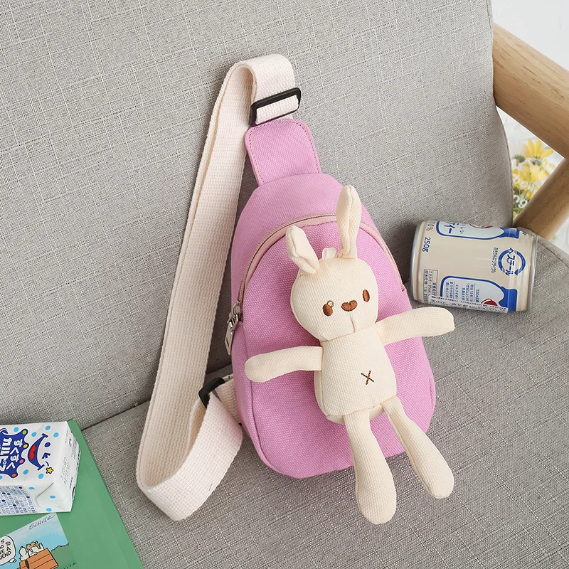 Children Cartoon Bear Chest Bag New Canvas Shoulder Bags for Girls Boys Doll Mini Kids Messenger Bag Korean Style Coin Purses