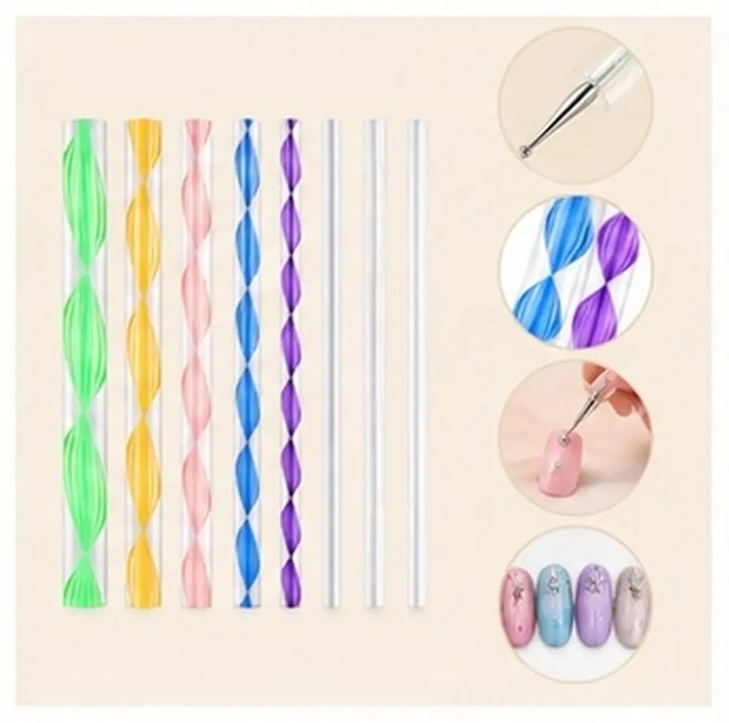 8Pcs Dotting Rods Acrylic Nail Point Stick Dual-Ended Manicure Dotting Tools for Nail Art Wood Fabric Metal Art