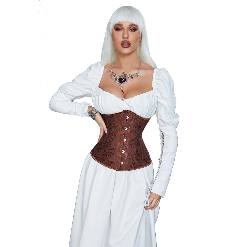 Jacquard Underbust Corset Plastic Bones Korset Basques Shaper Elegant Waist Bustier Top