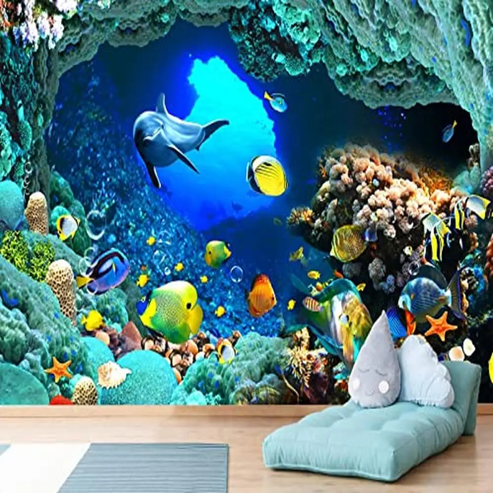 Undersea World Ocean Fish Mural Wallpaper Decoration Living Room Bedroom Dining Room