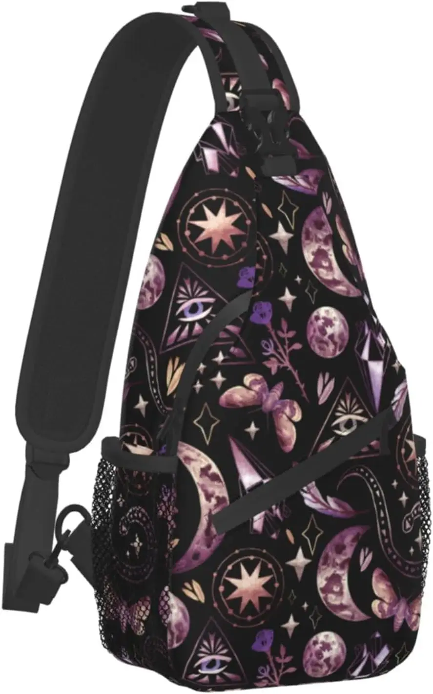 Sling Bag Tarot Moon Butterfly Magic Goth Hiking Daypack Crossbody Shoulder Backpack Travel Chest Pack for Men Women