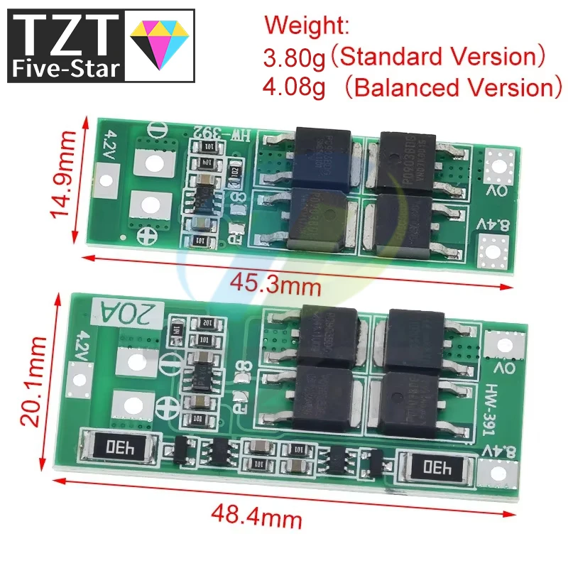 TZT 1/5PCS 2S 20A 7.4V 8.4V 18650 Lithium Battery Protection Board/BMS Board Standard/Balance For DIY