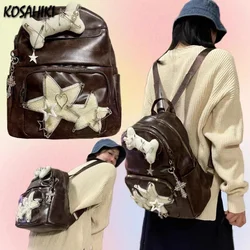 Streetwear Personality Punk Schoolbags Korean Y2k Aesthetic Patchwork Cross Star  Vintage Casual Trendy Bags for Women