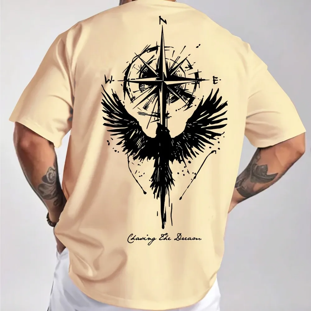 Men's Summer Angel Printed Pattern Fashionable and Comfortable Round Neck T-shirt Outdoor Skin friendly Casual Top