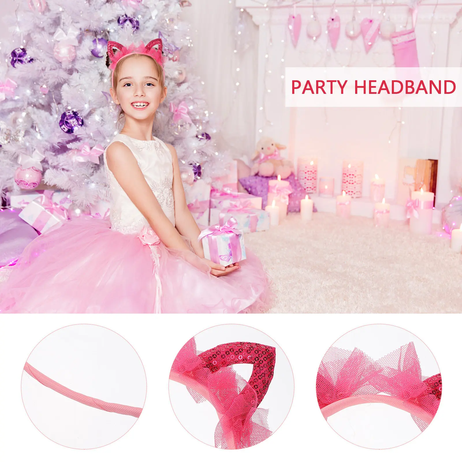 

Набор из 5 ободков для волос с ушками, блестящие пайетки, регулируемые, милые кошачьи ушки, идея для подарка на вечеринку