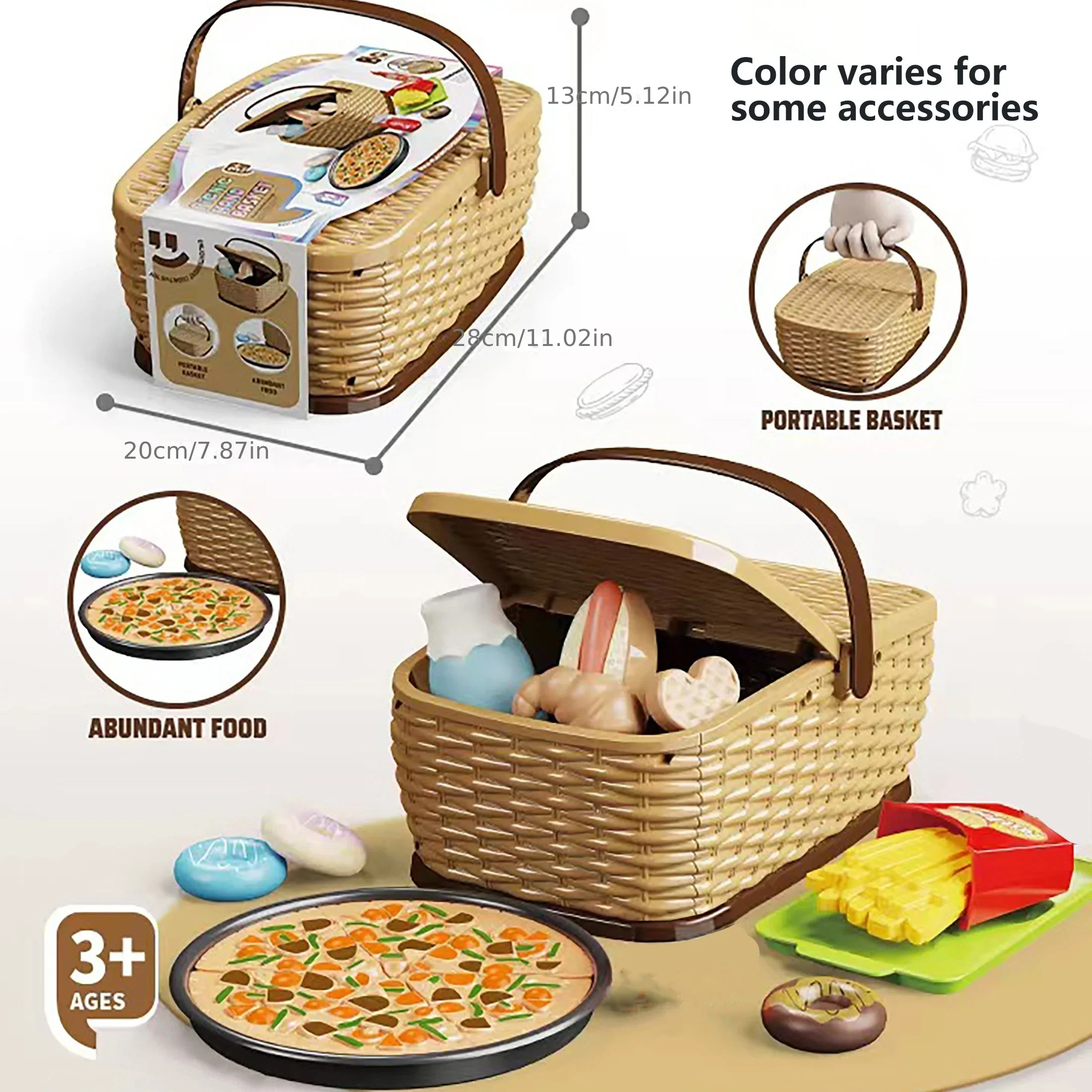 

Kitchen Toys Children's Picnic Basket Fruit Cuthbert Set Toy Play House Simulation Burger Cake Pizza Toy Birthda Girl Toy