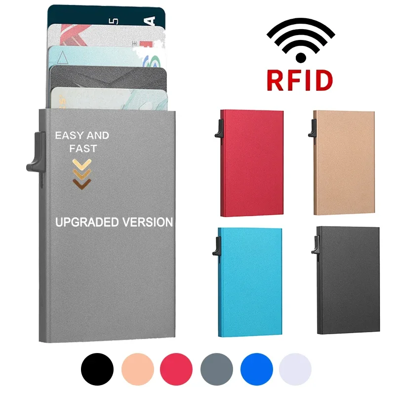 Mini RFID Blocking ID Kreditkartenetui Business Dünn Schlank Aluminium Herren Damen Geldbörse Automatische Pop Up Bankkartenetui Geldbörse