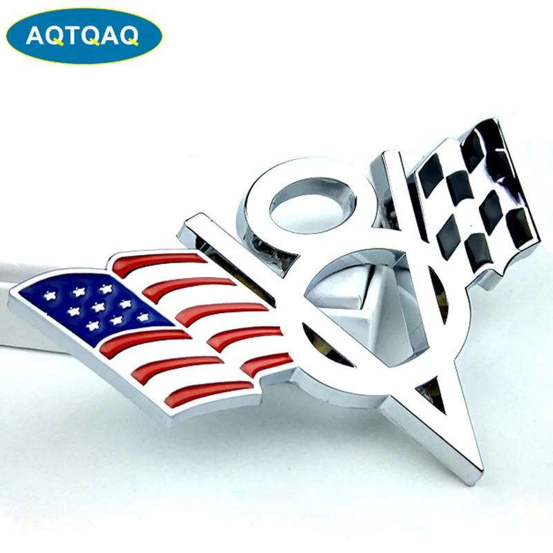 AQTQAQ 1pcs 3D Metal V8 US Flag Moto Car Sticker Logo Emblem Badge Car Styling sticker, suit for all car,car decorations sickers