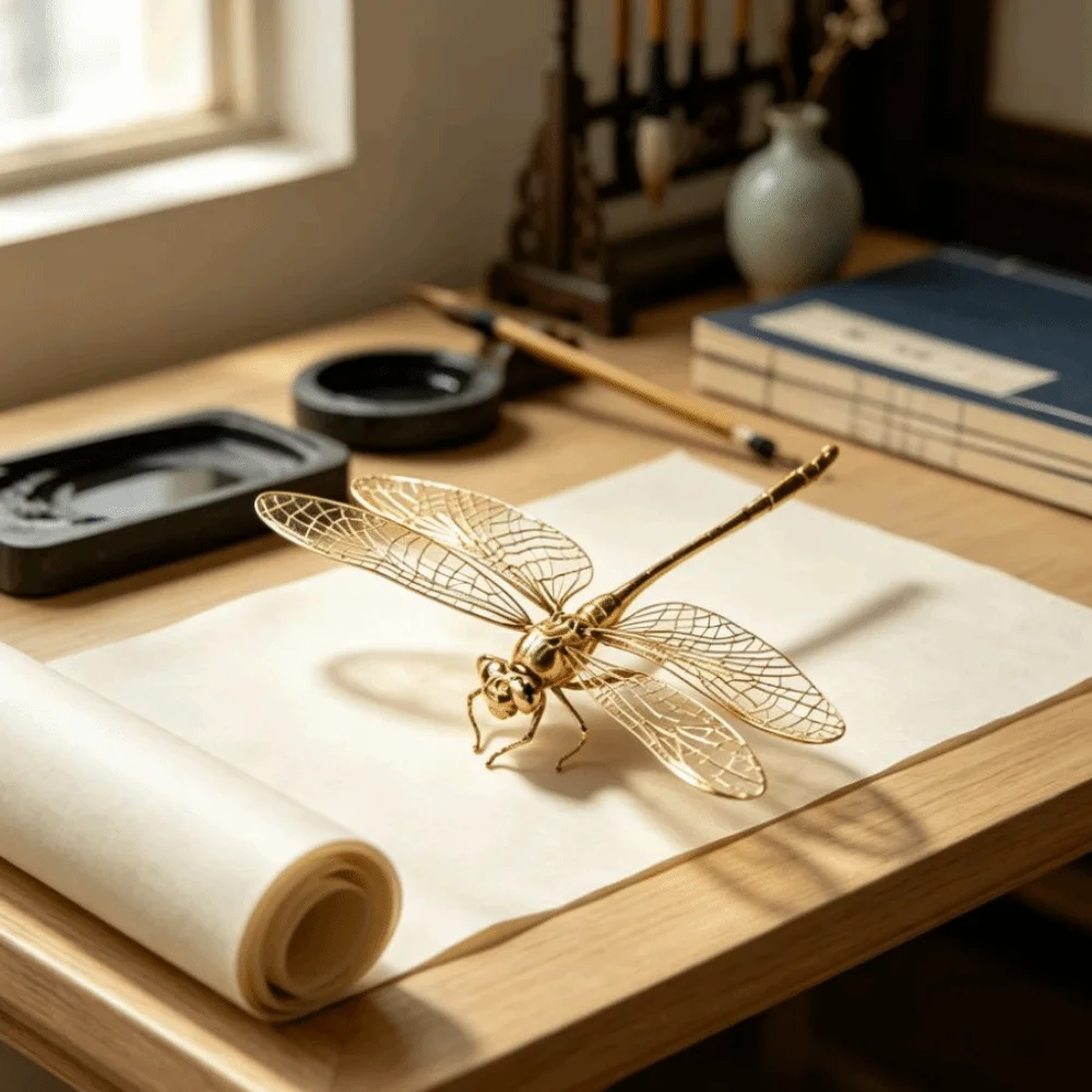 Simulation Insect Dragonfly Ornament Handmade Miniature Dragonfly Figure Toys Antique-Style Alloy Dragonfly Tea Pet Study Decor
