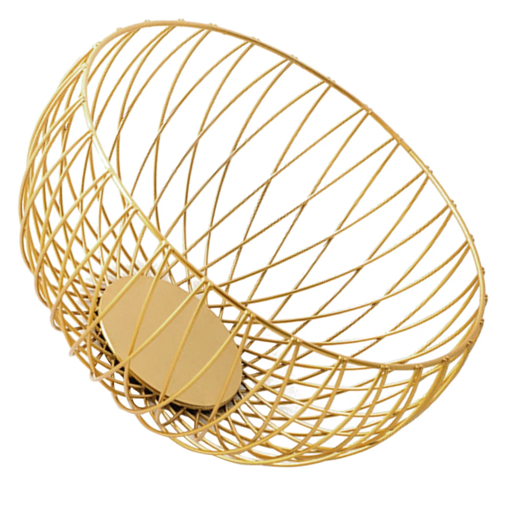 

Golden Fruit Basket Round Metal Wire Hollow Out Design Modern Decorative Bowl For Kitchen Snack Container Coffee Bar Tray